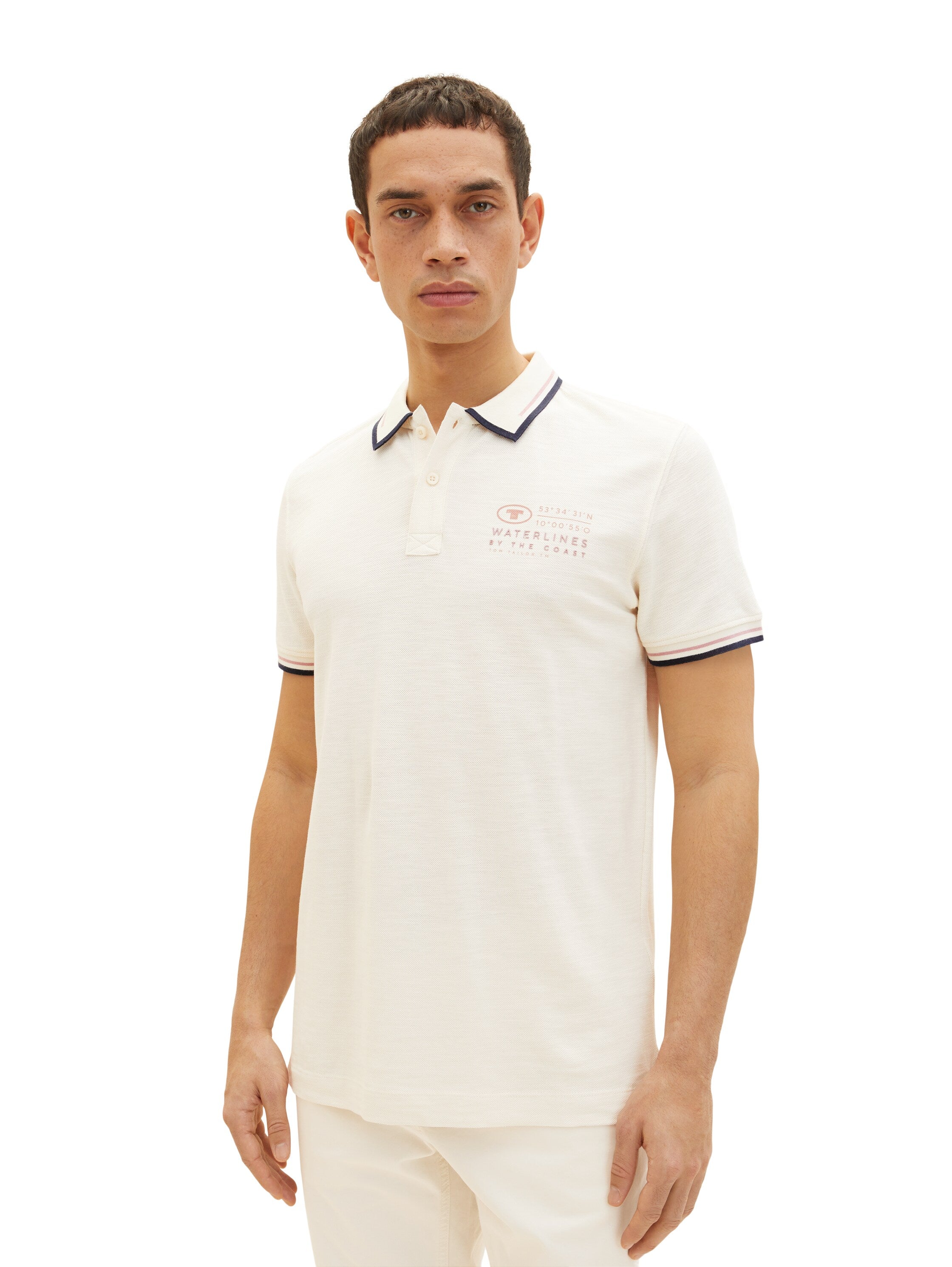 White Short Sleeve Polo Shirt With Brand Logo Tom Tailor
