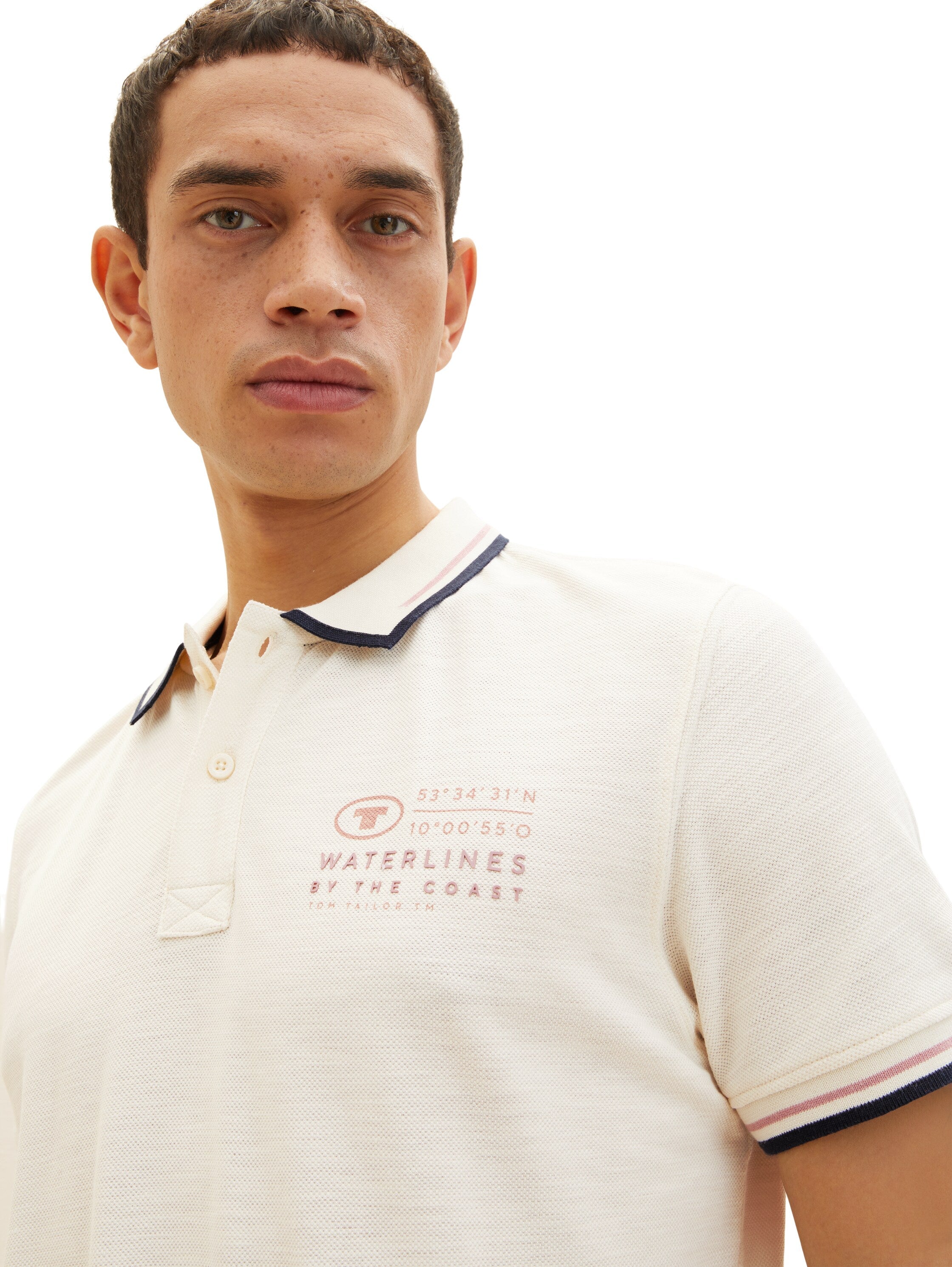 White Short Sleeve Polo Shirt With Brand Logo Tom Tailor