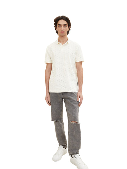 White Short Sleeve Printed Polo Shirt Tom Tailor