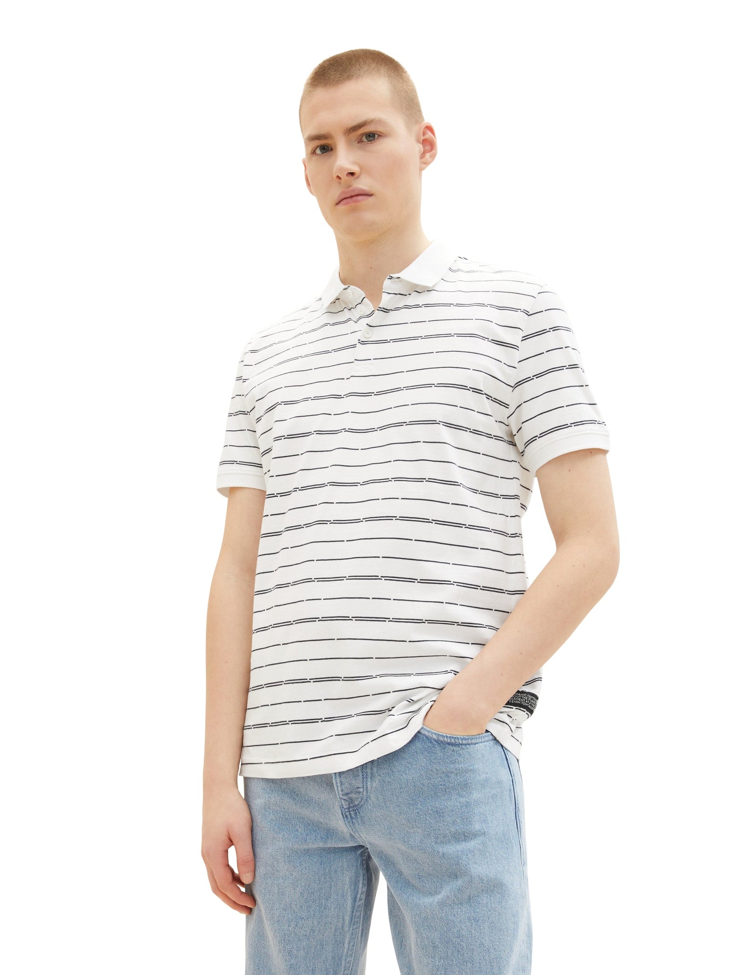 White Short Sleeve Striped Polo Shirt Tom Tailor