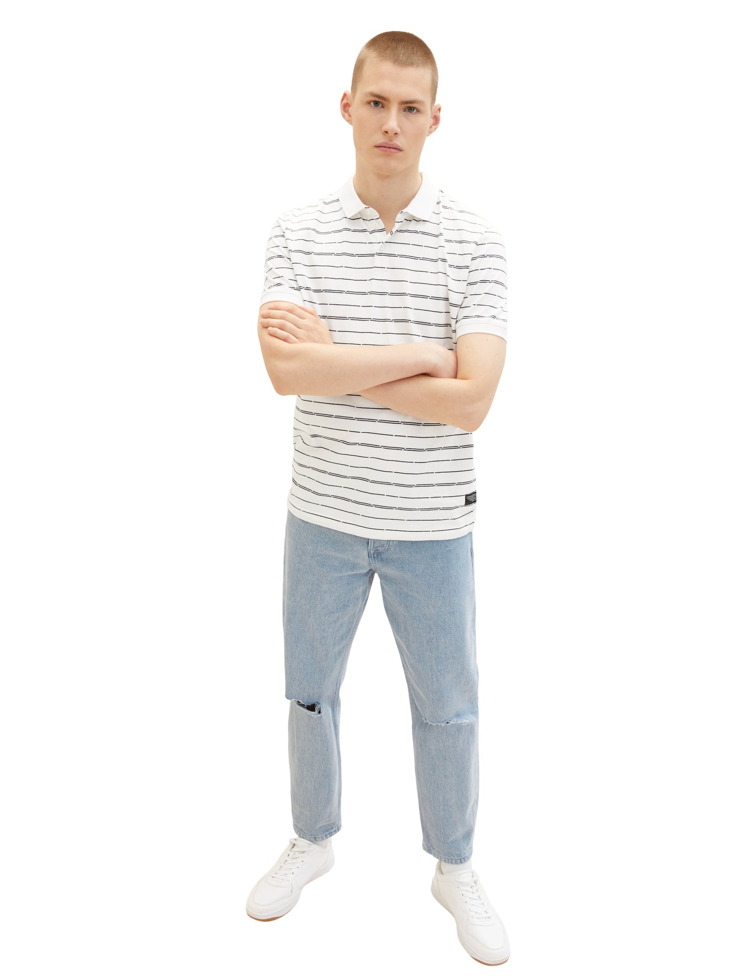 White Short Sleeve Striped Polo Shirt Tom Tailor