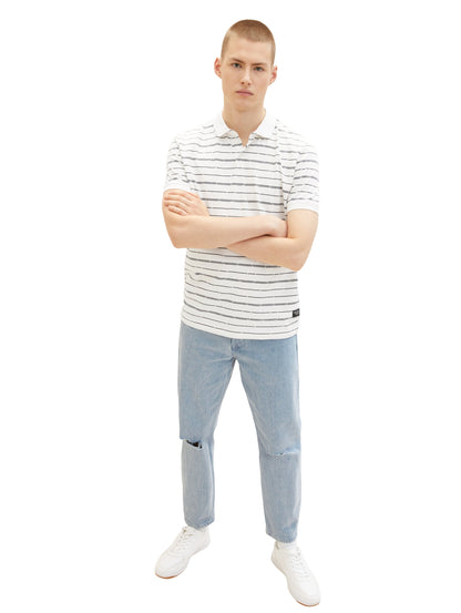 White Short Sleeve Striped Polo Shirt Tom Tailor