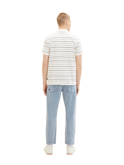 White Short Sleeve Striped Polo Shirt Tom Tailor