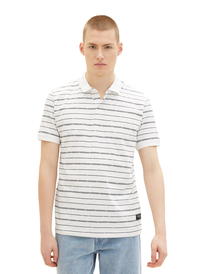 White Short Sleeve Striped Polo Shirt Tom Tailor