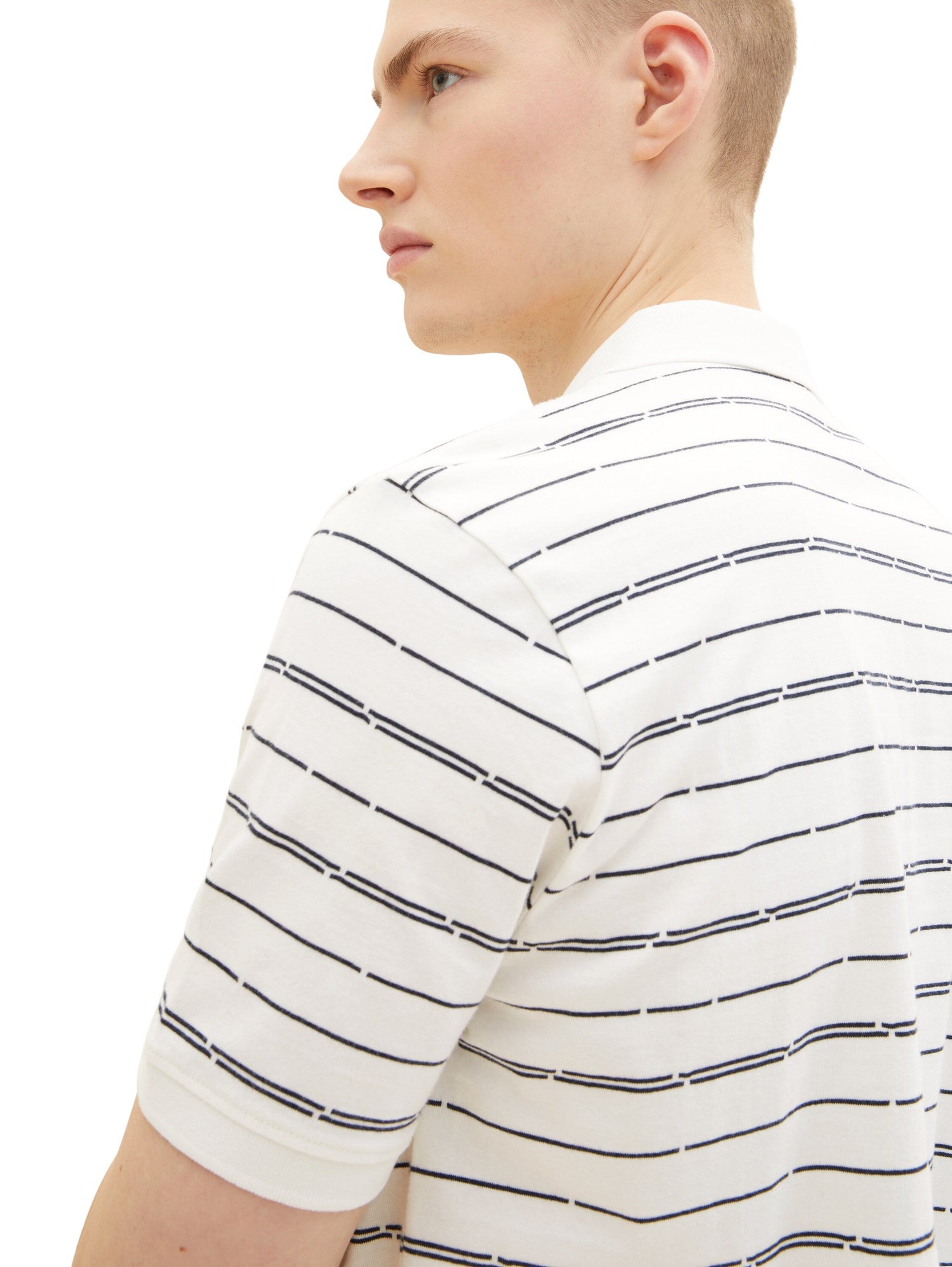 White Short Sleeve Striped Polo Shirt Tom Tailor
