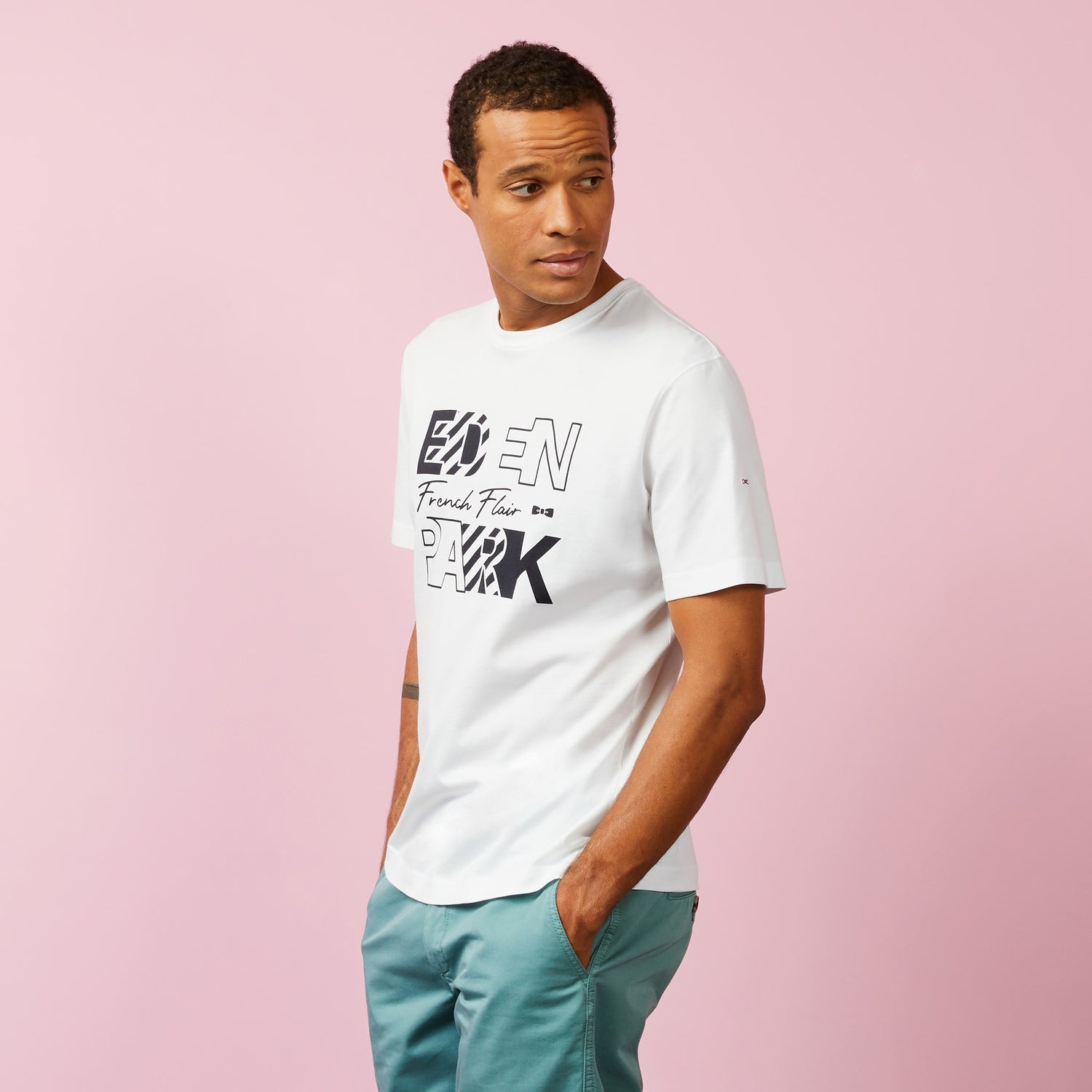 White Short-Sleeved T-Shirt With Eden Park French Flair Print - 02