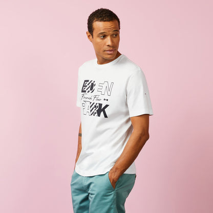 White Short-Sleeved T-Shirt With Eden Park French Flair Print - 02