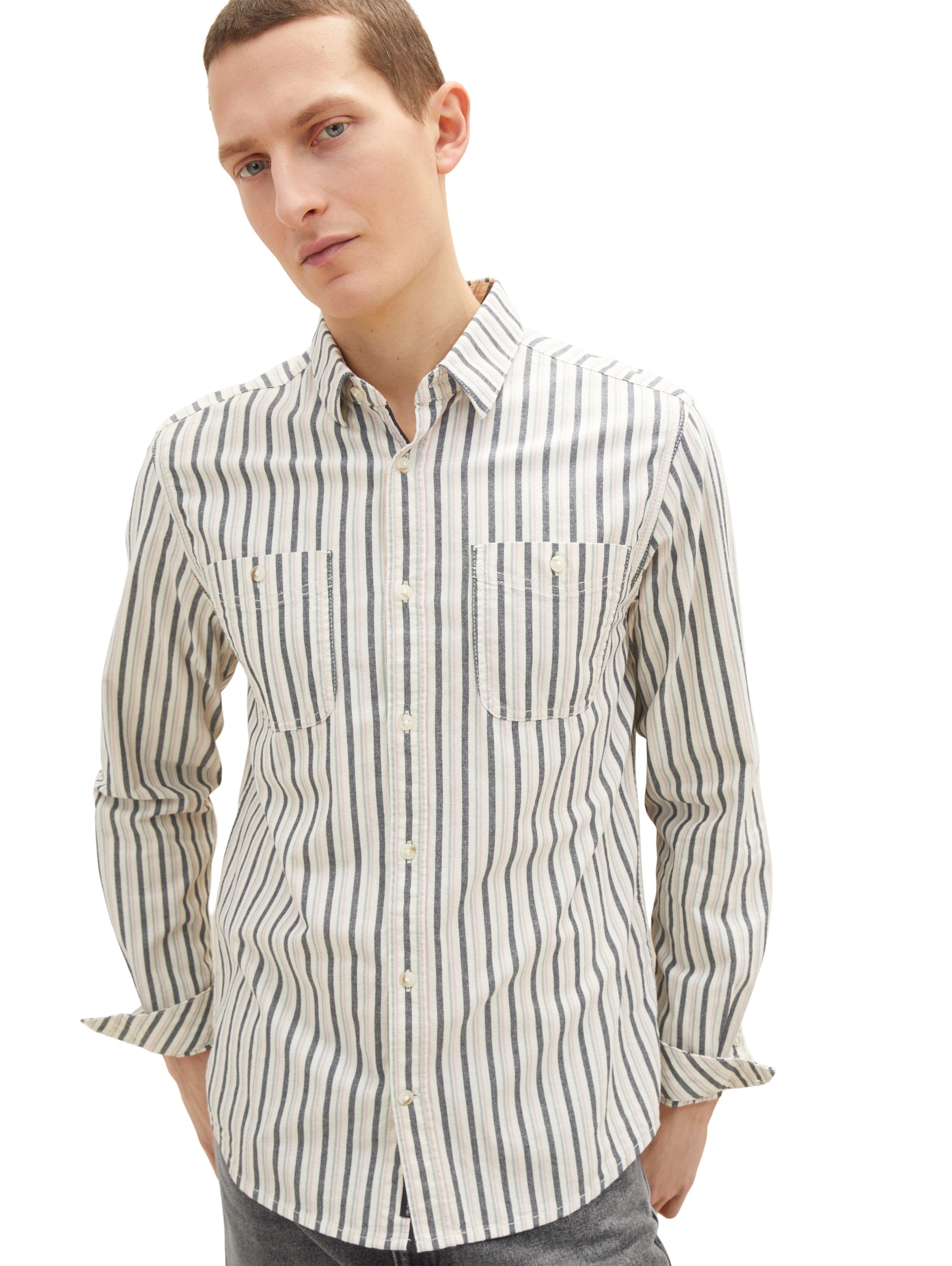 White Stripe Pattern Long Sleeve Shirt Tom Tailor