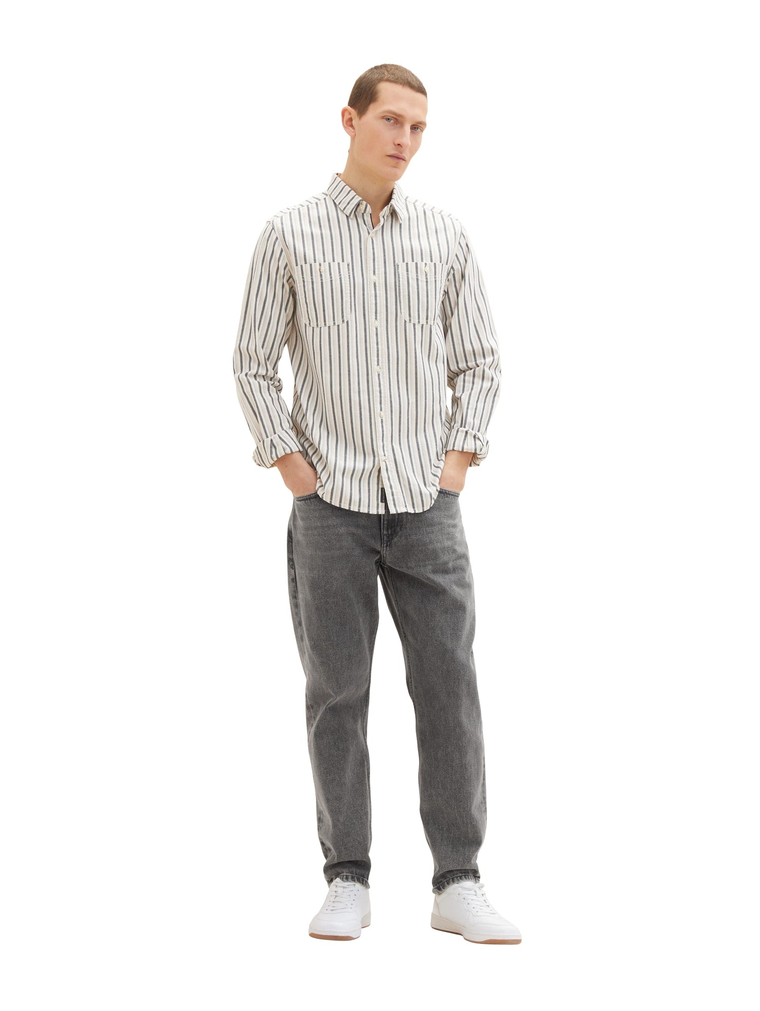 White Stripe Pattern Long Sleeve Shirt Tom Tailor