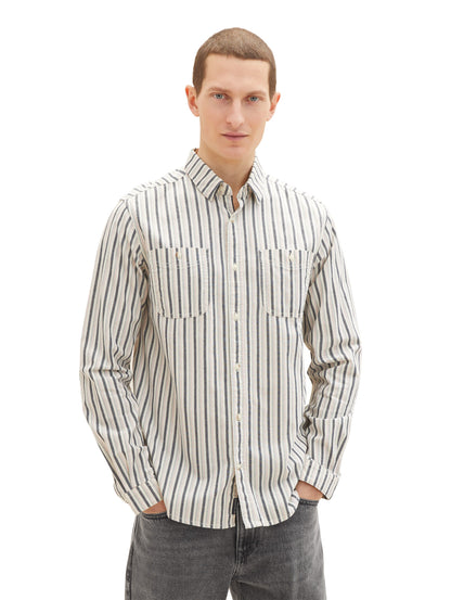 White Stripe Pattern Long Sleeve Shirt Tom Tailor