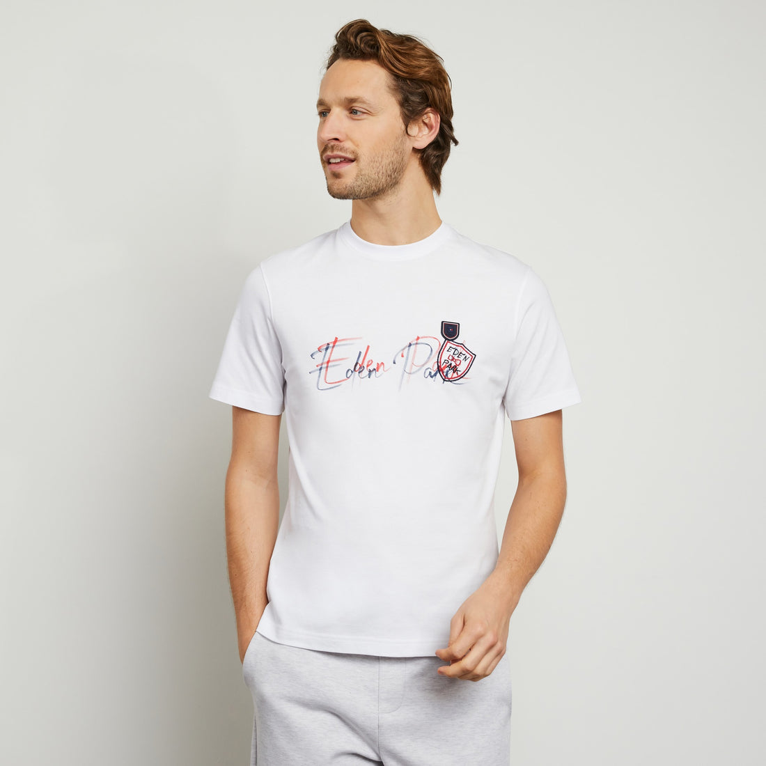 White T-Shirt With Bicolour Eden Park Screen Print - 02