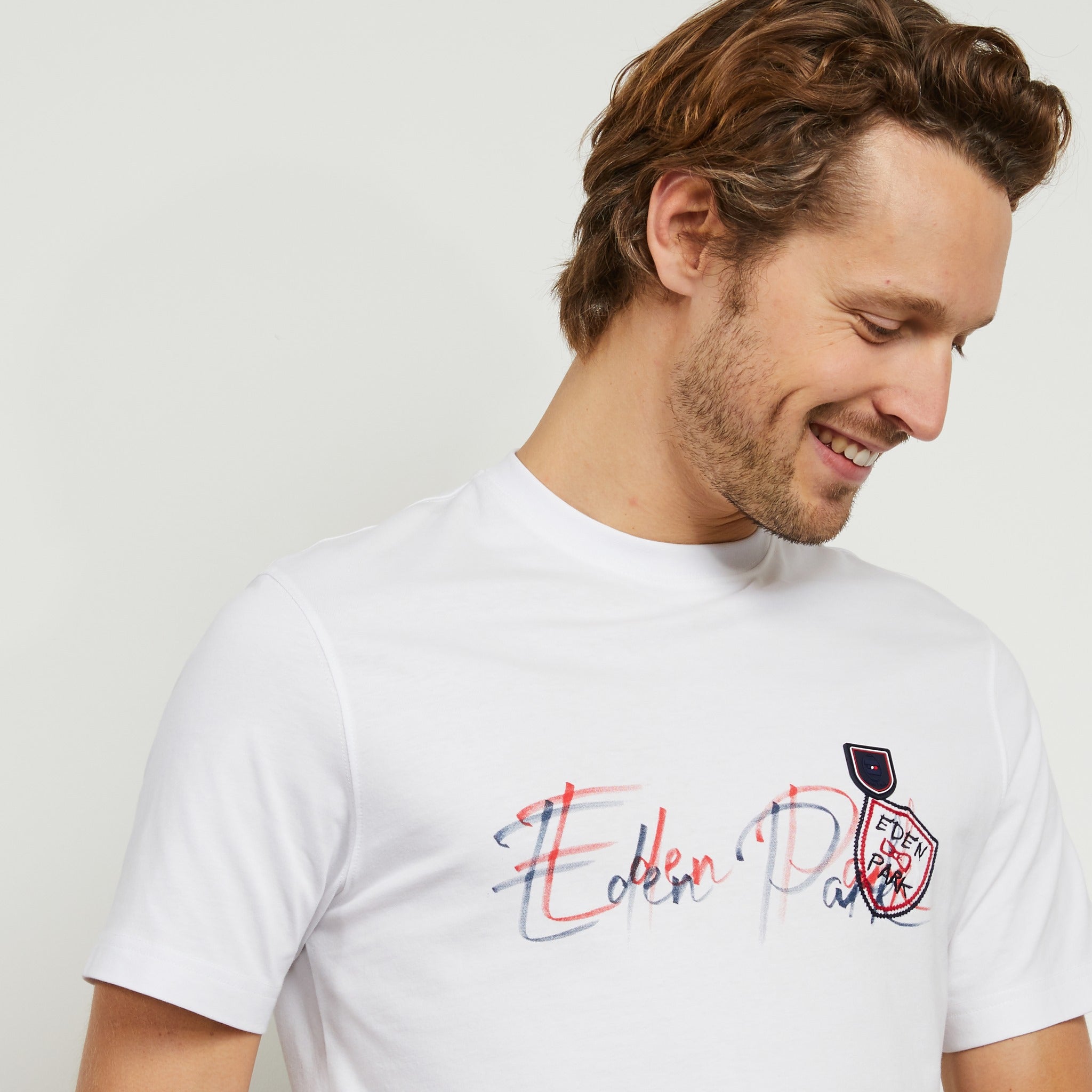 White T-Shirt With Bicolour Eden Park Screen Print - 04