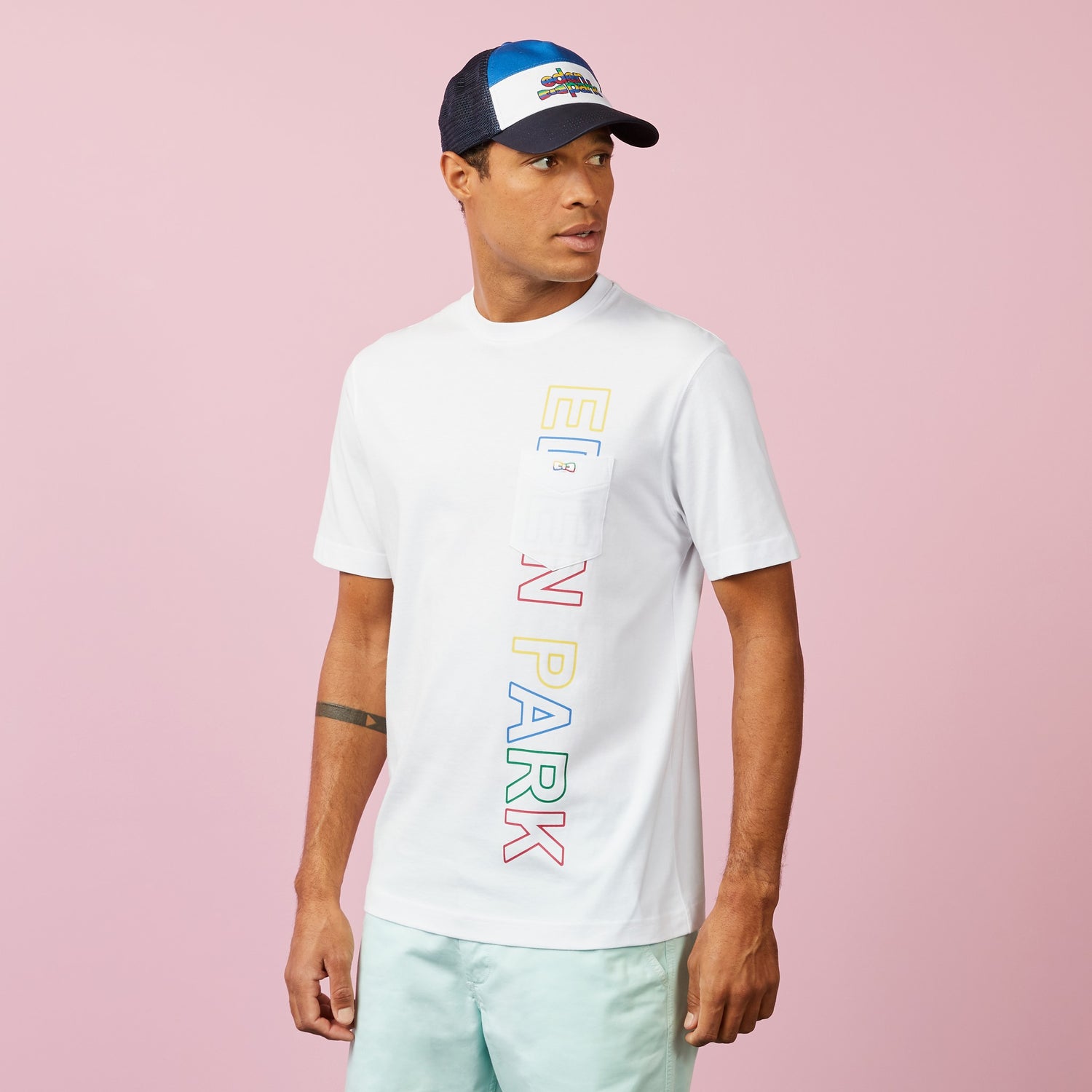 White T-Shirt With Multicoloured Eden Park Screen Print - 02