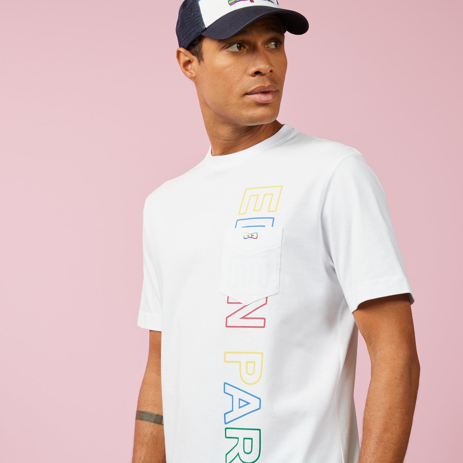 White T-Shirt With Multicoloured Eden Park Screen Print - 04
