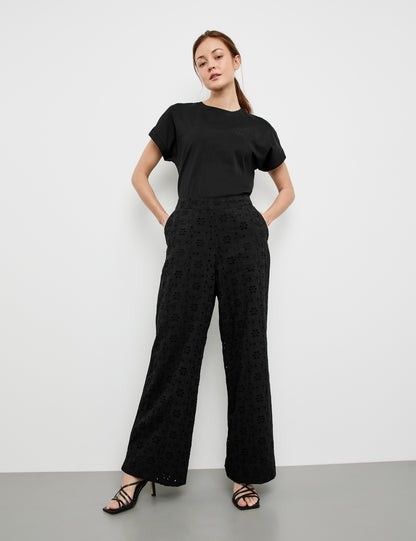 Wide-Leg Broderie Anglaise Trousers, Palazzo Fit