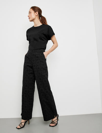 Wide-Leg Broderie Anglaise Trousers, Palazzo Fit