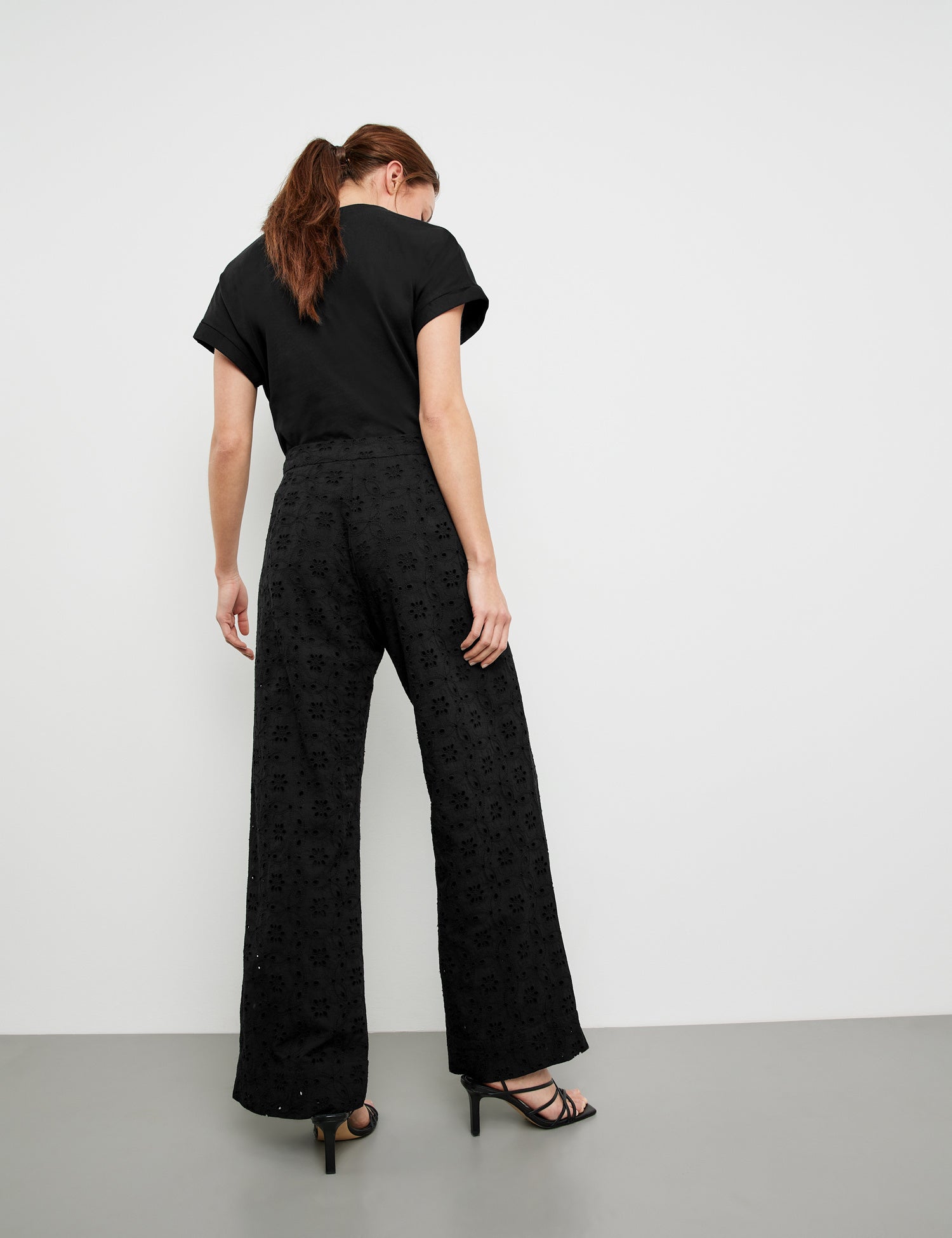 Wide-Leg Broderie Anglaise Trousers, Palazzo Fit