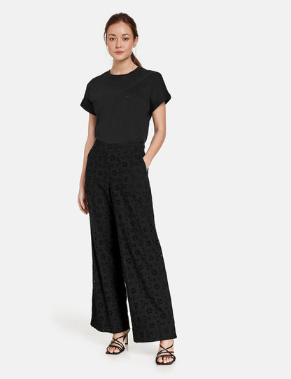 Wide-Leg Broderie Anglaise Trousers, Palazzo Fit