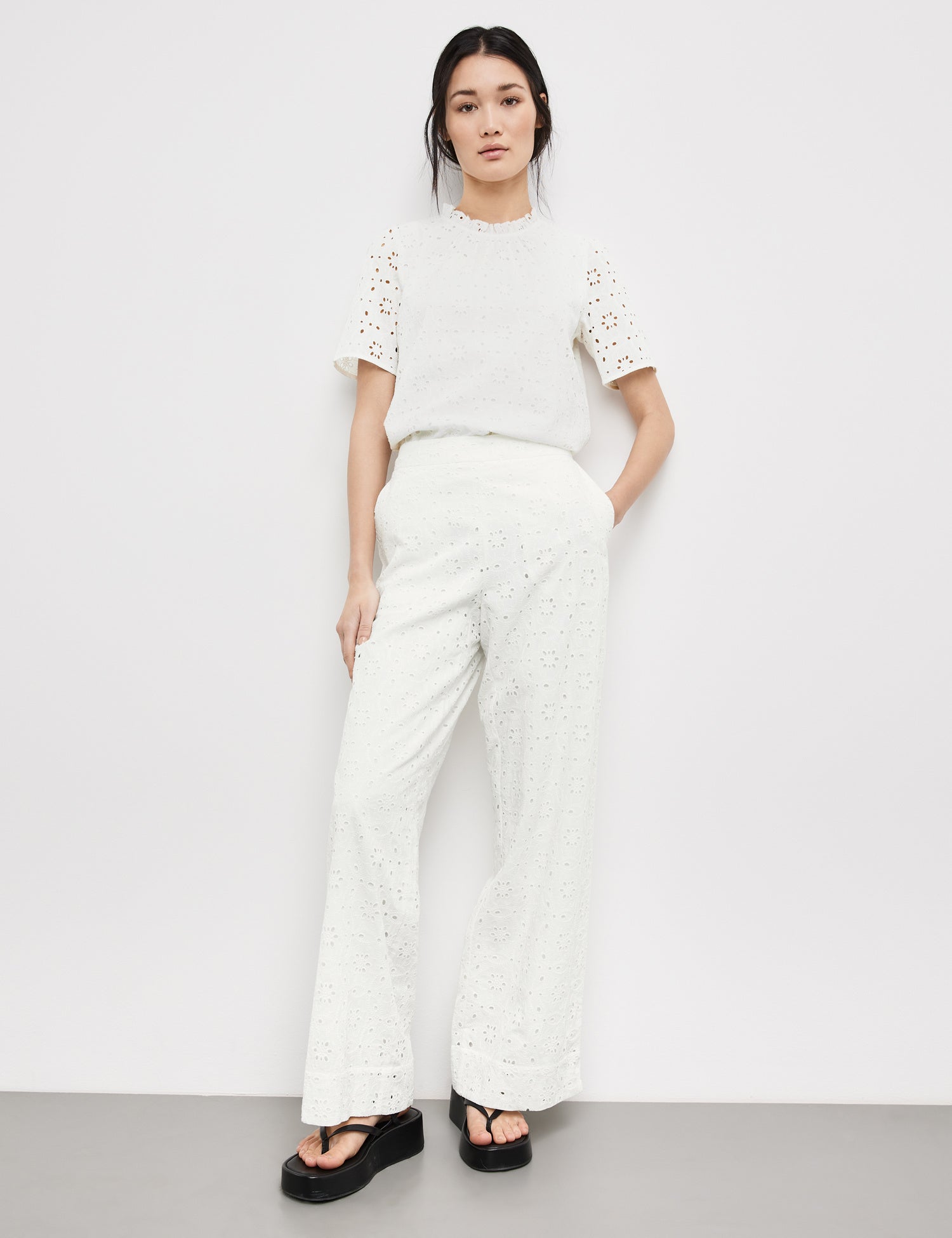 Wide-Leg Broderie Anglaise Trousers, Palazzo Fit