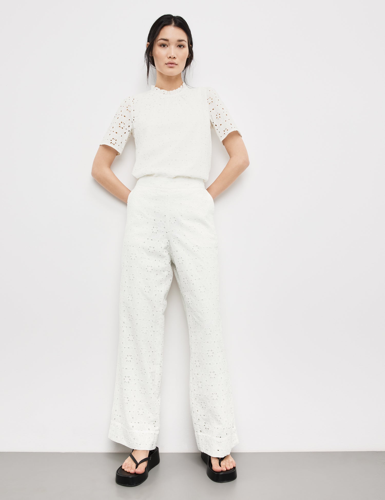 Wide-Leg Broderie Anglaise Trousers, Palazzo Fit