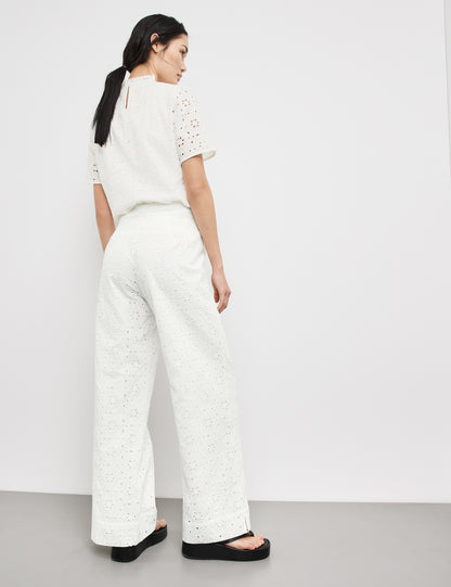 Wide-Leg Broderie Anglaise Trousers, Palazzo Fit