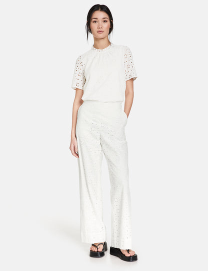 Wide-Leg Broderie Anglaise Trousers, Palazzo Fit