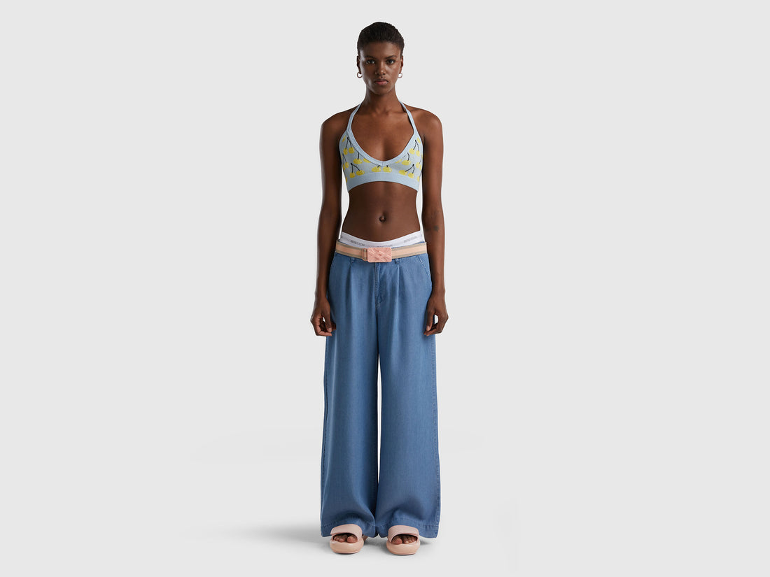 Wide Leg Trousers In Chambray