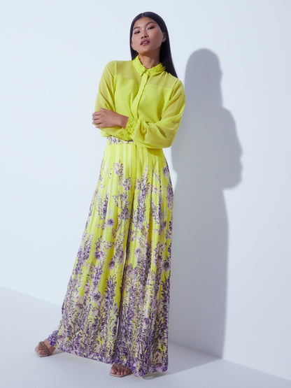 Wide Pants With Wisteria Print