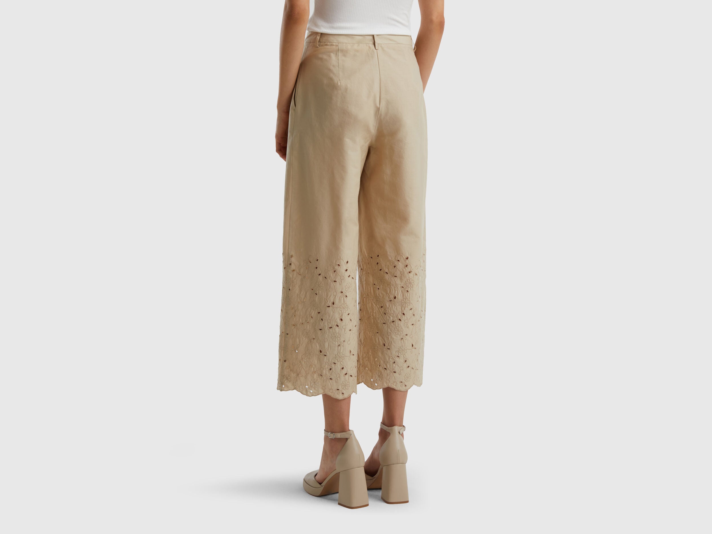 Wide Trousers With Broderie Anglaise Embroidery