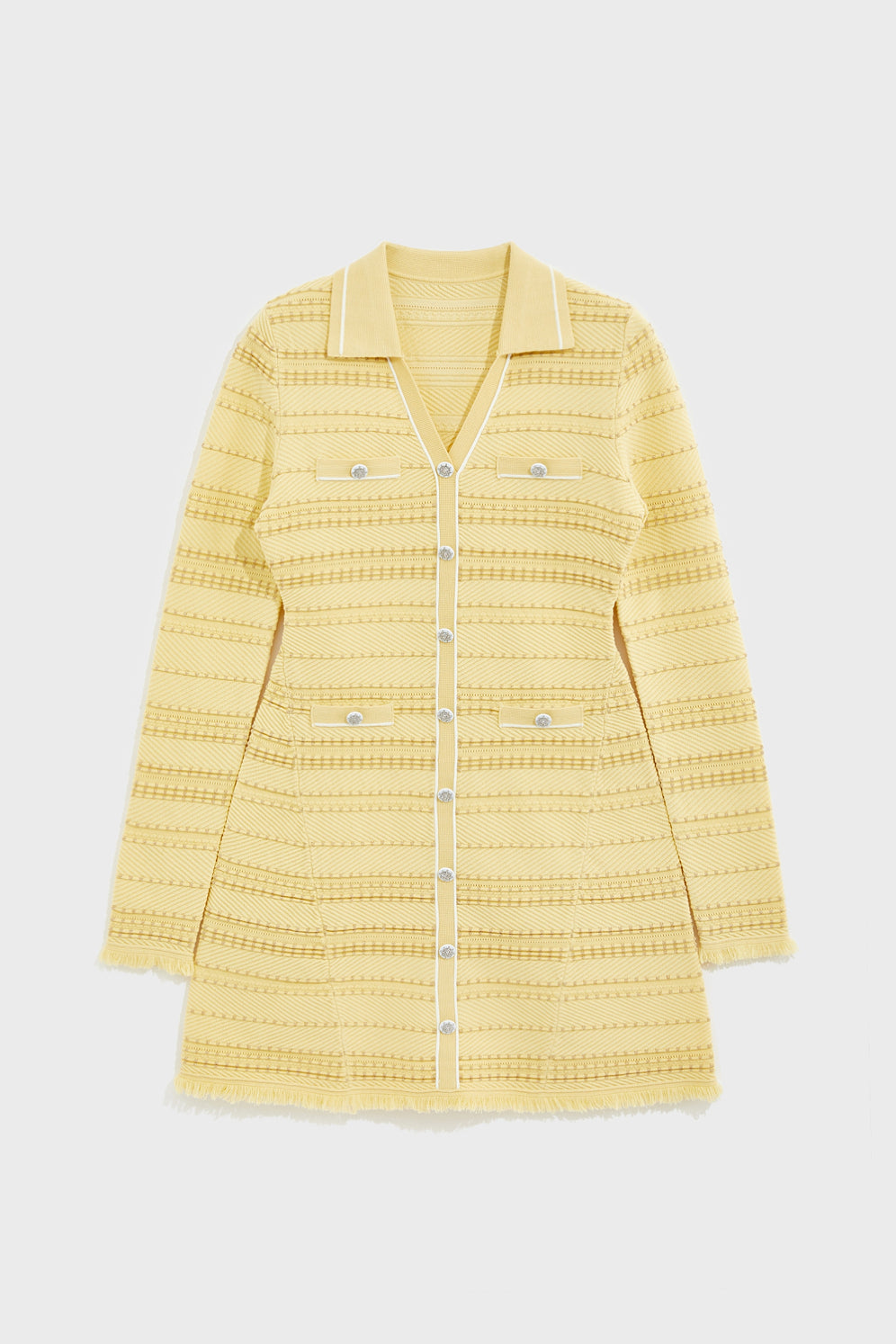 Yellow Long Sleeve Cardigan Style Short Dress