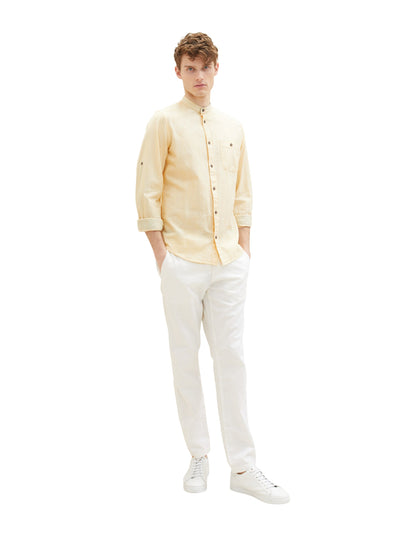 Yellow Long Sleeve Pinstriped Round Neck Shirt