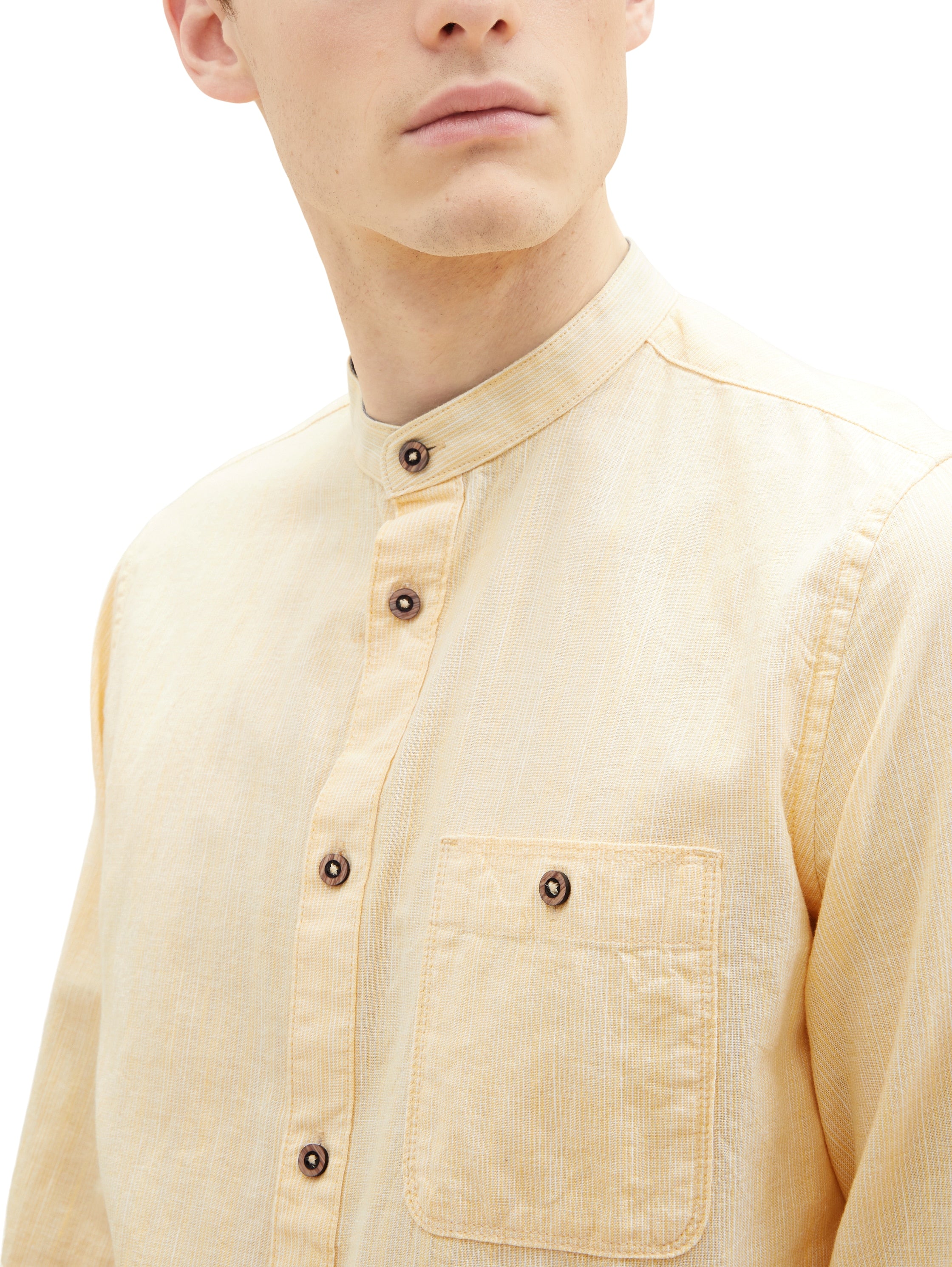 Yellow Long Sleeve Pinstriped Round Neck Shirt