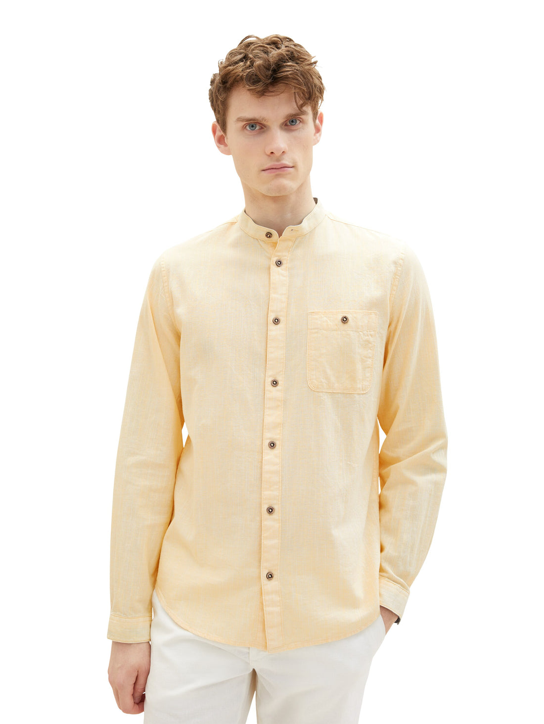 Yellow Long Sleeve Pinstriped Round Neck Shirt