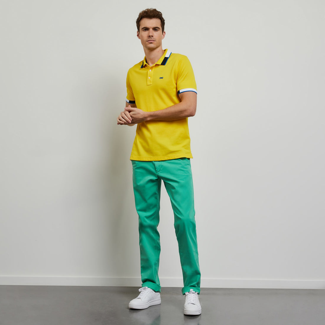 Yellow Polo In Cotton Pique With Contrasting Trims - 01