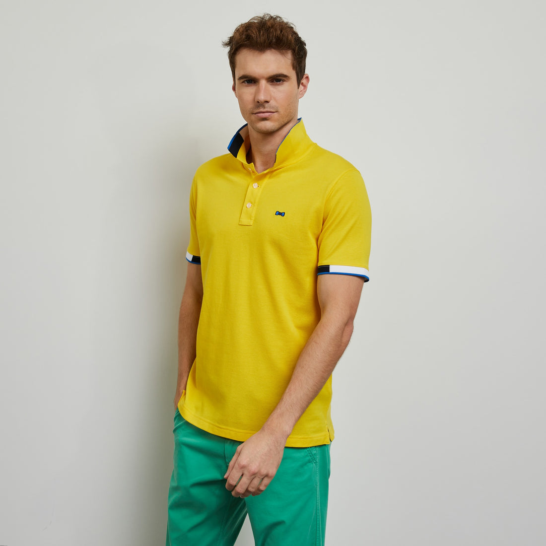 Yellow Polo In Cotton Pique With Contrasting Trims - 02