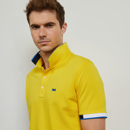 Yellow Polo In Cotton Pique With Contrasting Trims - 04