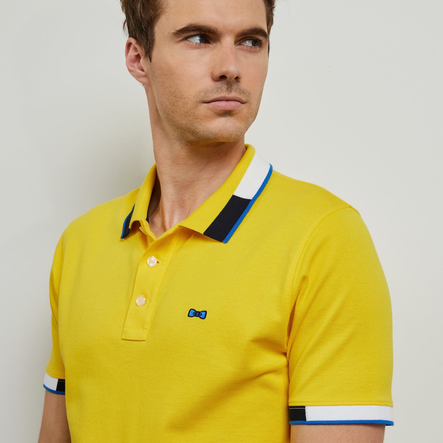 Yellow Polo In Cotton Pique With Contrasting Trims - 05